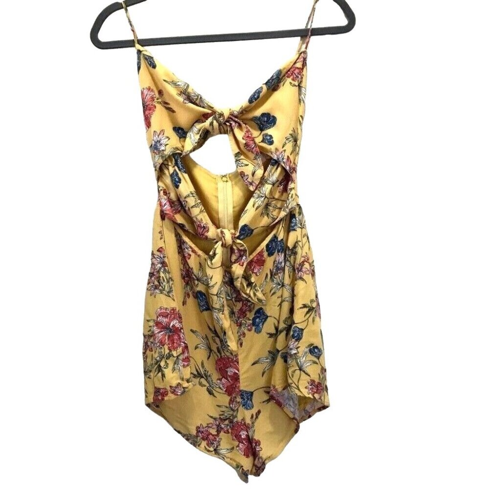 Lush Women's Yellow Floral Beachy Romper w/ Cutouts Double Tie Front Size Small